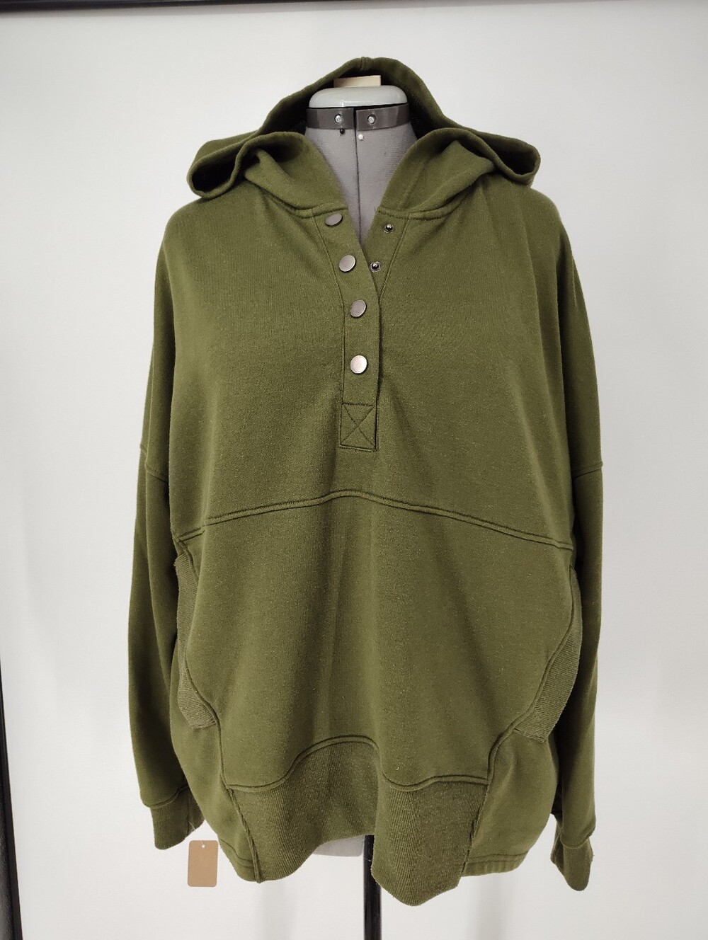 AS Revival Women's Olive Green Hooded Snap-Front Oversized Pullover Size Large